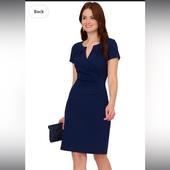 Adrianna Papell Dresses & Skirts - Adrianna Papell $140 Navy Blue Knit Crepe Draped Sleeveless Midi Dress 12